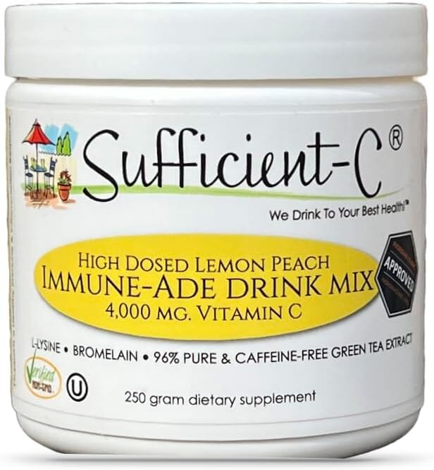 Sufficient-C® High Dose Lemon Peach Immune-Ade Drink Mix Default Category Sufficient-C 250 Grams 