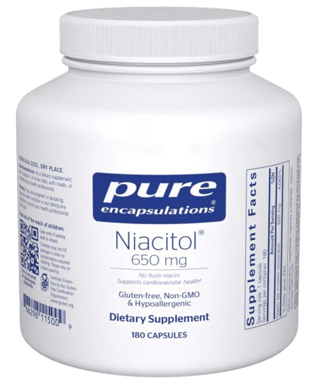 Niacitol (no-flush niacin) 650 mg - 180 Capsules Default Category Pure Encapsulations 