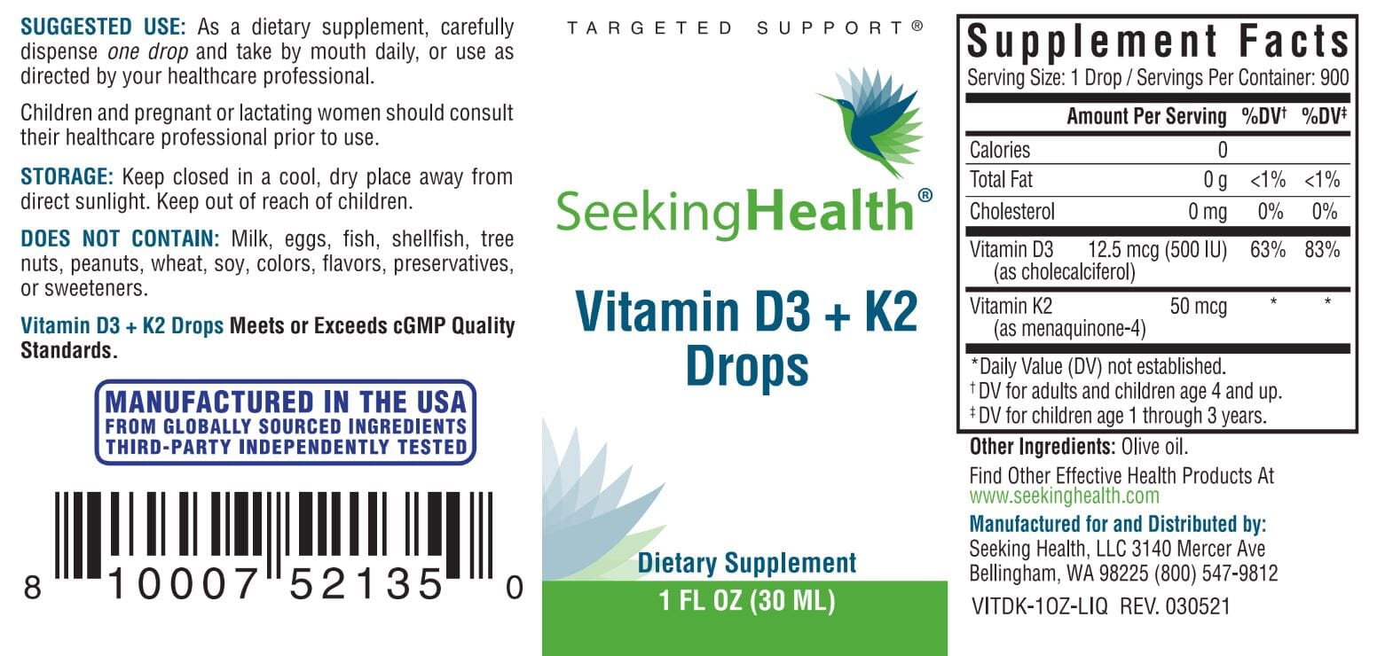 Vitamin D3 + K2 Drops 1 fl oz Healthy Habits Living