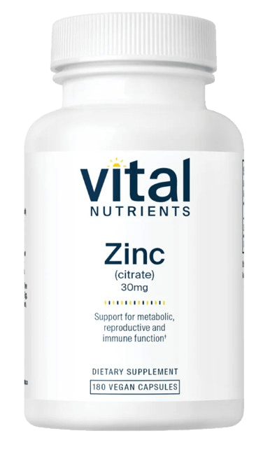 Zinc (citrate) 30 mg Default Category Vital Nutrients 180 Capsules 