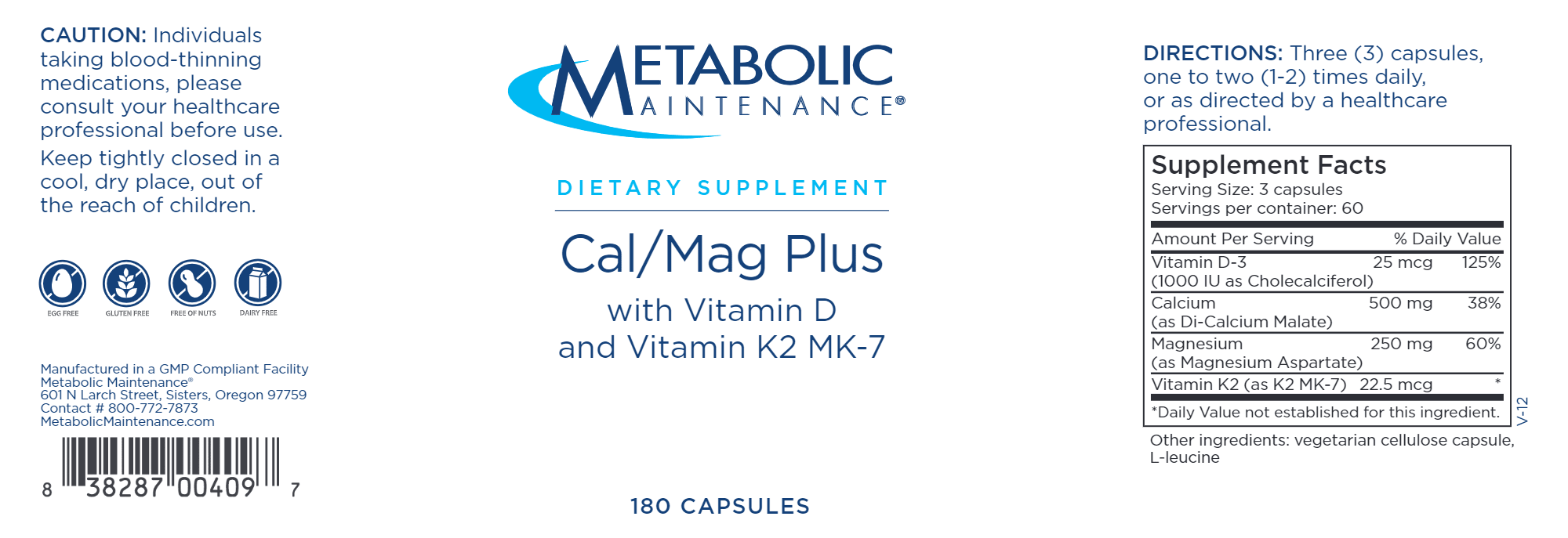 Cal/Mag Plus with Vitamin D and Vitamin K2 MK-7 - 180 Capsules ...