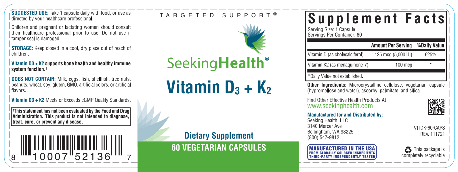 Vitamin D3 + K2 60 Capsules Healthy Habits Living