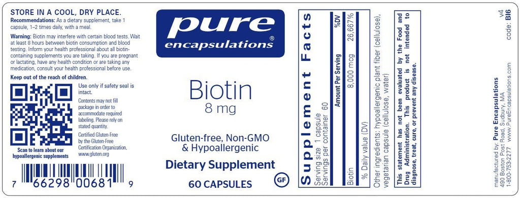Biotin 8 mg Default Category Pure Encapsulations 60 Capsules 