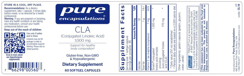 CLA (Conjugated Linoleic Acid) 1,000 mg Default Category Pure Encapsulations 60 Capsules 