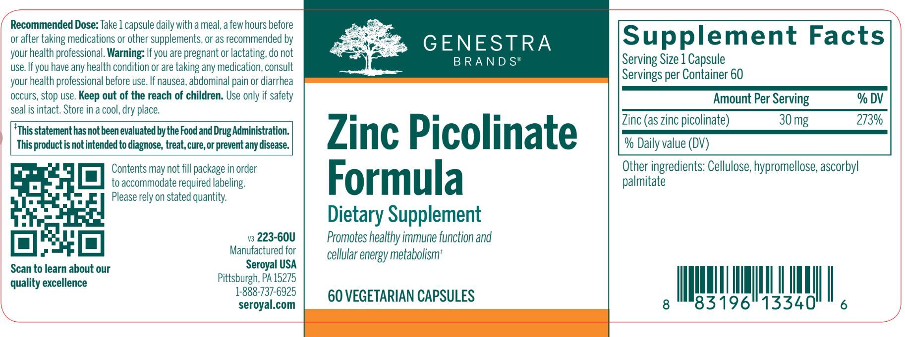 Zinc Picolinate Formula 60 Capsules Healthy Habits Living