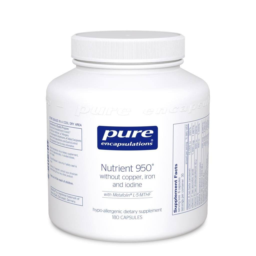 Nutrient 950 without Copper, Iron, and Iodine - 180 capsules Default Category Pure Encapsulations 