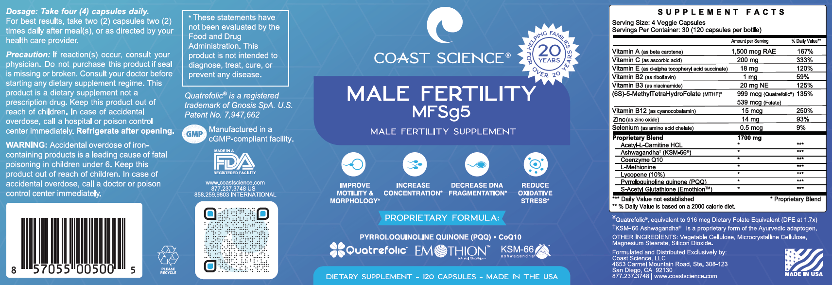 Male Fertility Supplement MFSg5 - 120 capsules Default Category Coast ...