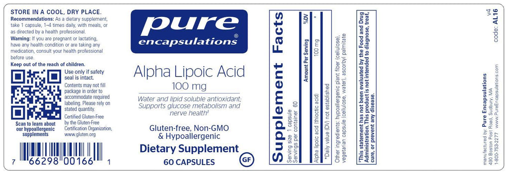 Alpha Lipoic Acid 100 mg Default Category Pure Encapsulations 60 capsules 