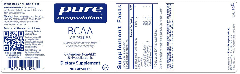 BCAA Capsules Default Category Pure Encapsulations 90 capsules 