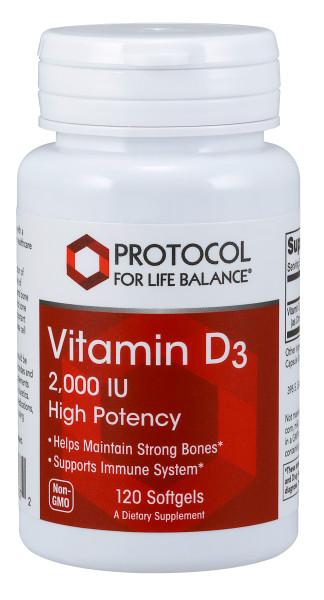 Vitamin D3 2,000 IU - 120 Softgels Default Category Protocol for Life Balance 