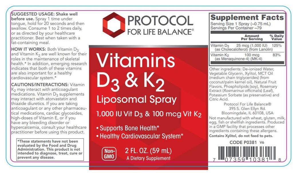 Vitamin D3 & K2 Liposomal Spray 2 fl oz Healthy Habits Living